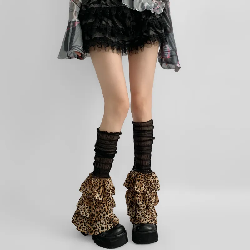 Evening Classroom Mid Calf Socks Women's 1 Pack Leopard Print Black-5