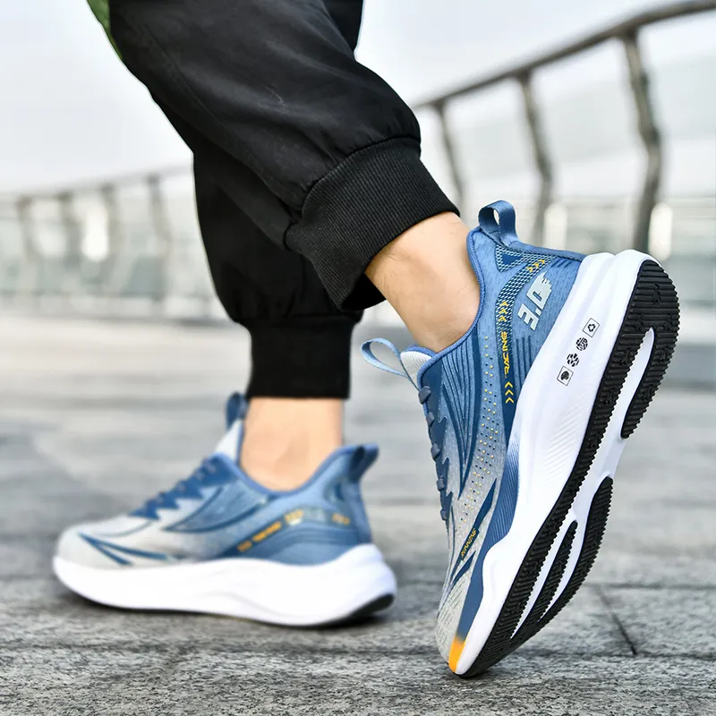 BIANSULONG Anti Slip And Wear Resistant Coverage Low Top Running Shoes Men's Gray Blue-3