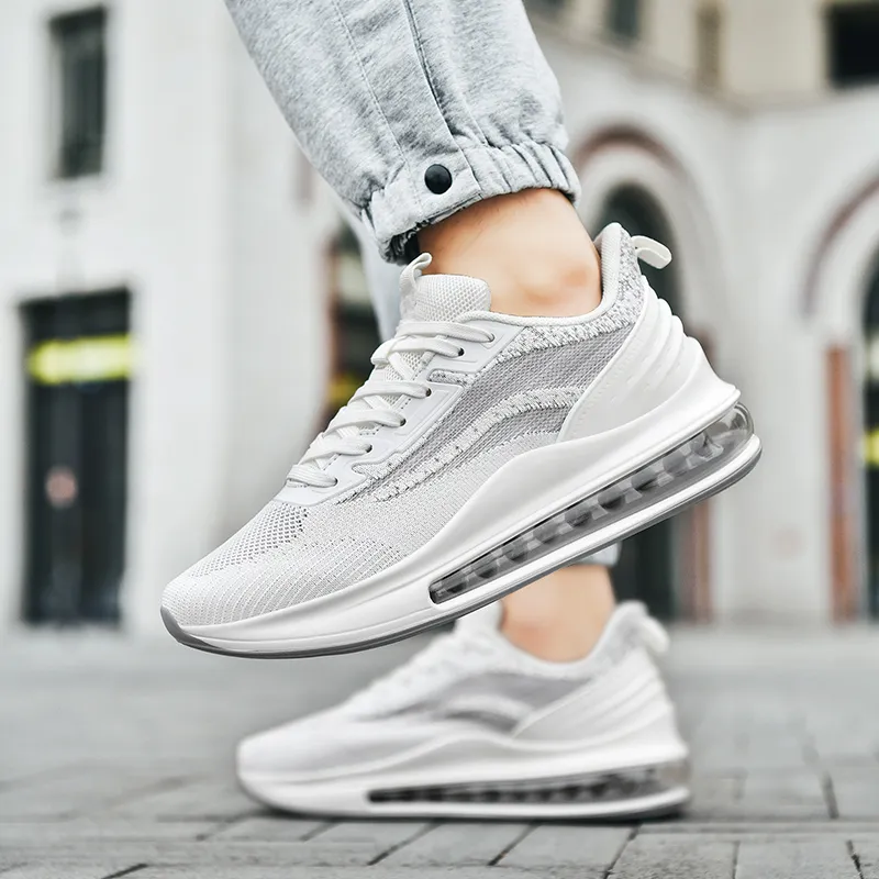 BIANSULONG Running Shoes Men Low Top White Light Gray-4