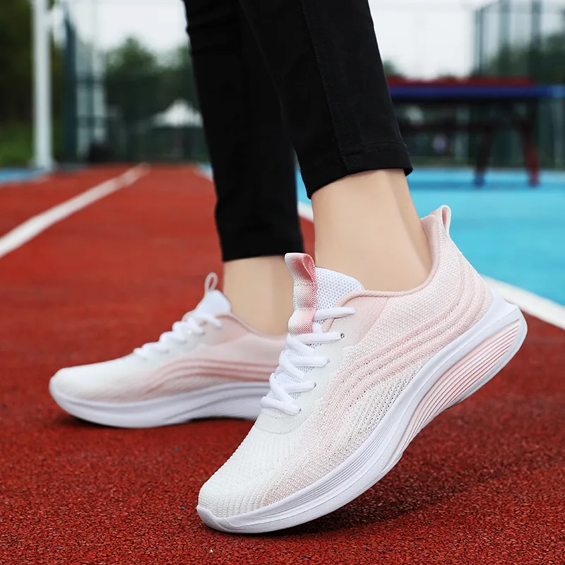 BIANSULONG Running Shoes Women's Low Top White Pink-2