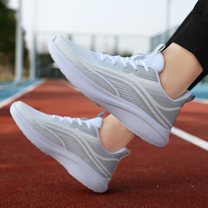 BIANSULONG Wear-Resistant Wide Coverage Lightweight Low-Top Casual Running Shoes Men's White Gray-3