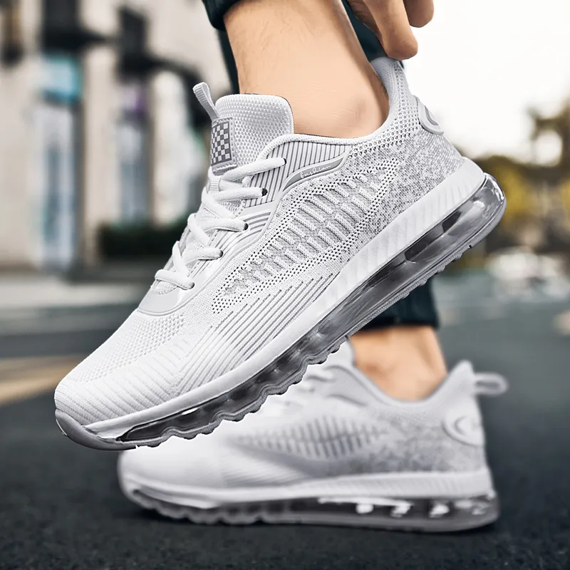 BIANSULONG Wear Resistant Height Increasing Coverage Low Top Casual Running Shoes Men's White-3