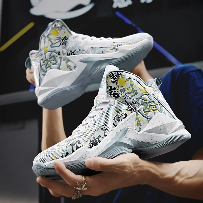 BIANSULONG Anti Slip And Wear Resistant Support High Top Basketball Shoes Unisex White Gray-2