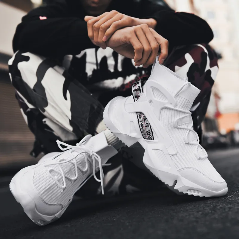 BIANSULONG Cushioning Coverage Height Increasing Slip Resistant High Top Chunky Sneakers Men's White-2