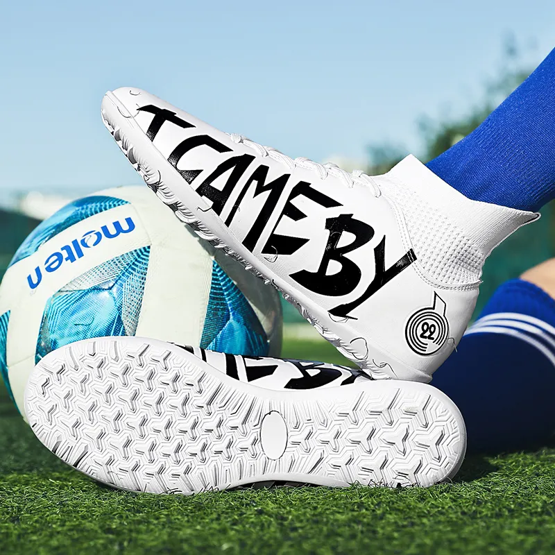 BIANSULONG TF Rubber Broken Studs Cushioned Slip Resistant Abrasion Resistant Soccer Shoes Unisex White-3