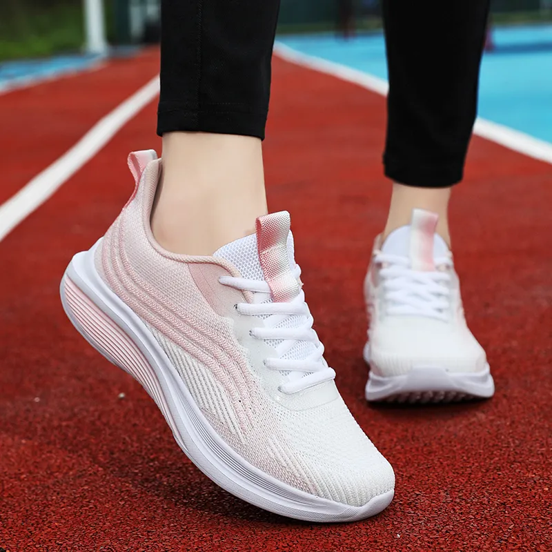 BIANSULONG Running Shoes Women's Low Top White Pink-3