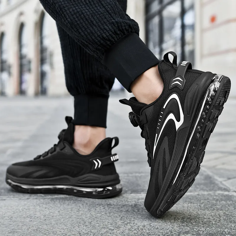 BIANSULONG Cushioned Slip-Resistant Abrasion-Resistant Low-Top Full-Length Air Cushion Running Shoes Men's Black-3