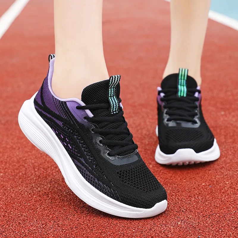 BIANSULONG Abrasion Resistant Coverage Rebound Low Top Casual Running Shoes Women's Black Purple-2