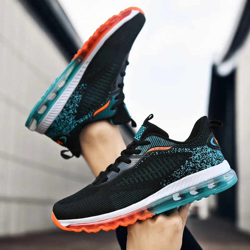 BIANSULONG Running Shoes Men Low Top Black Turquoise-2