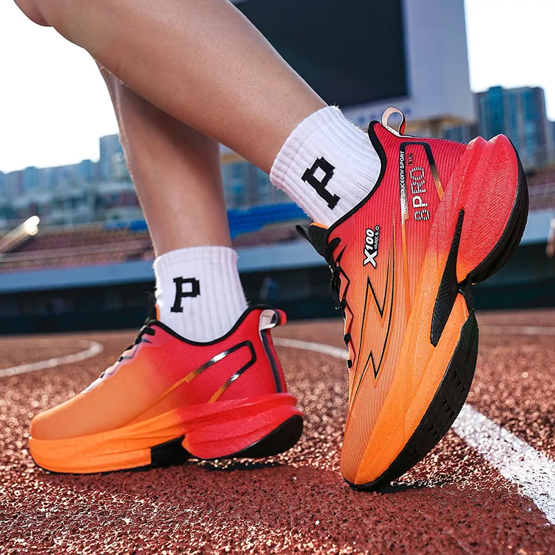 BIANSULONG Cushioned Slip Resistant Abrasion Resistant Low Top Casual Running Shoes Men's Orange Red-3