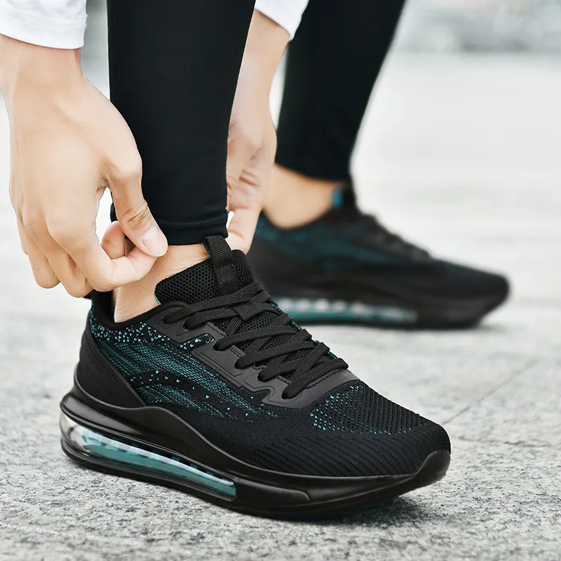BIANSULONG Running Shoes Men Low Top Black Turquoise-3