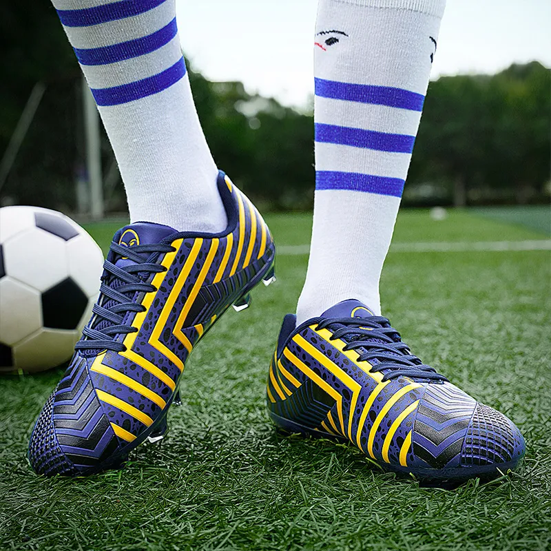 BIANSULONG FG Rubber Long Studs Cushioning Anti-Slip Wear-Resistant Impact-Resistant Soccer Shoes Unisex Blue-2