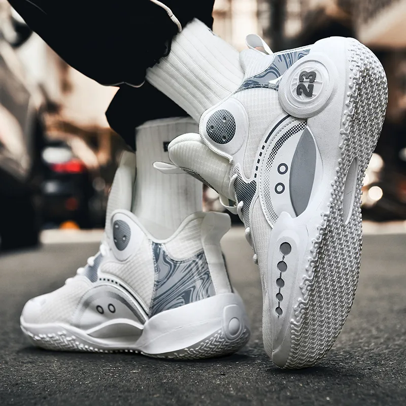 BIANSULONG Cushioning Anti Slip And Wear Resistant Low Top Basketball Shoes Unisex White Gray-2
