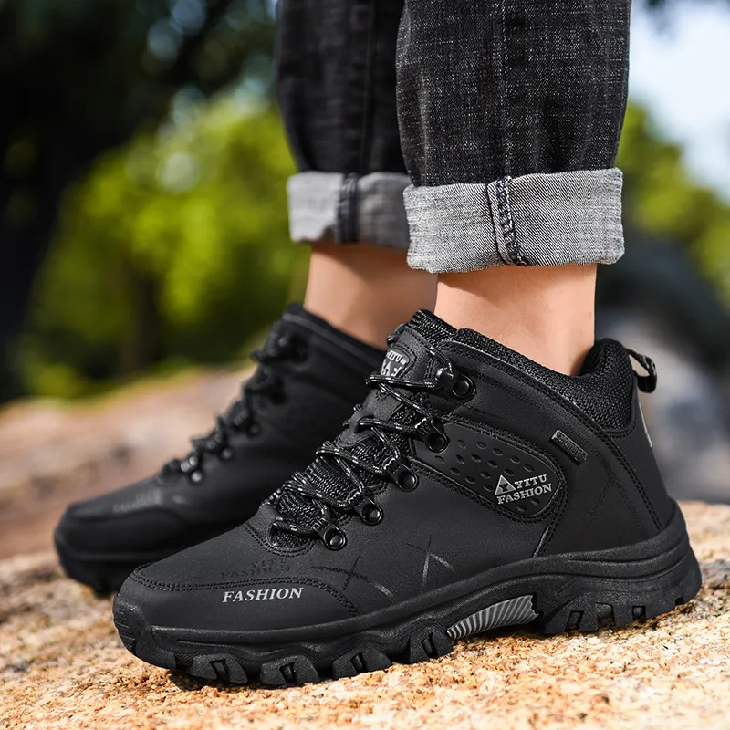 BIANSULONG Cushioned Slip-Resistant Water-Resistant High-Top Hiking Shoes Men's Black-1