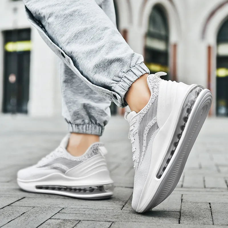 BIANSULONG Running Shoes Men Low Top White Light Gray-3