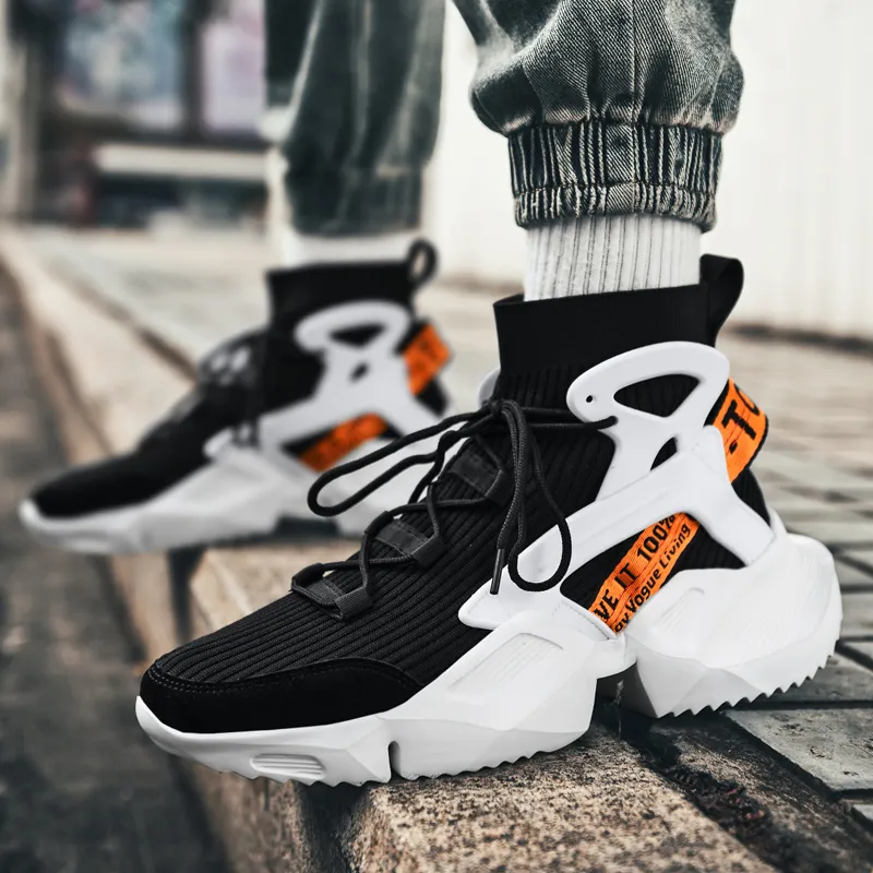 BIANSULONG Lightweight Height Increasing Coverage High Top Chunky Sneakers Men's Black White-3