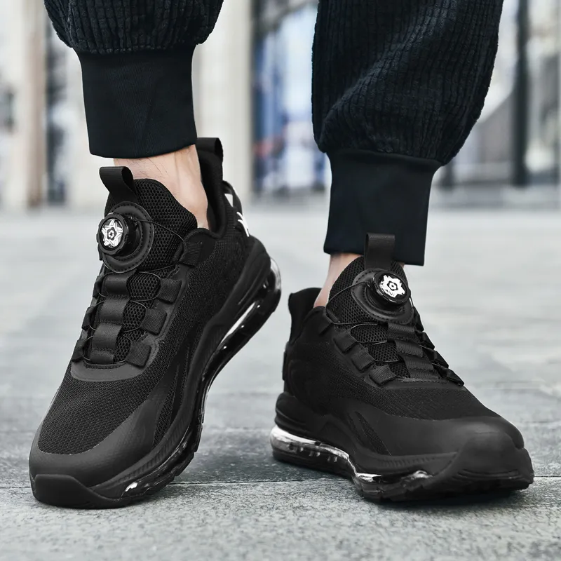 BIANSULONG Cushioned Slip-Resistant Abrasion-Resistant Low-Top Full-Length Air Cushion Running Shoes Men's Black-4