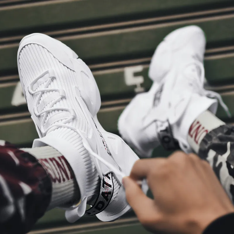 BIANSULONG Cushioning Coverage Height Increasing Slip Resistant High Top Chunky Sneakers Men's White-4