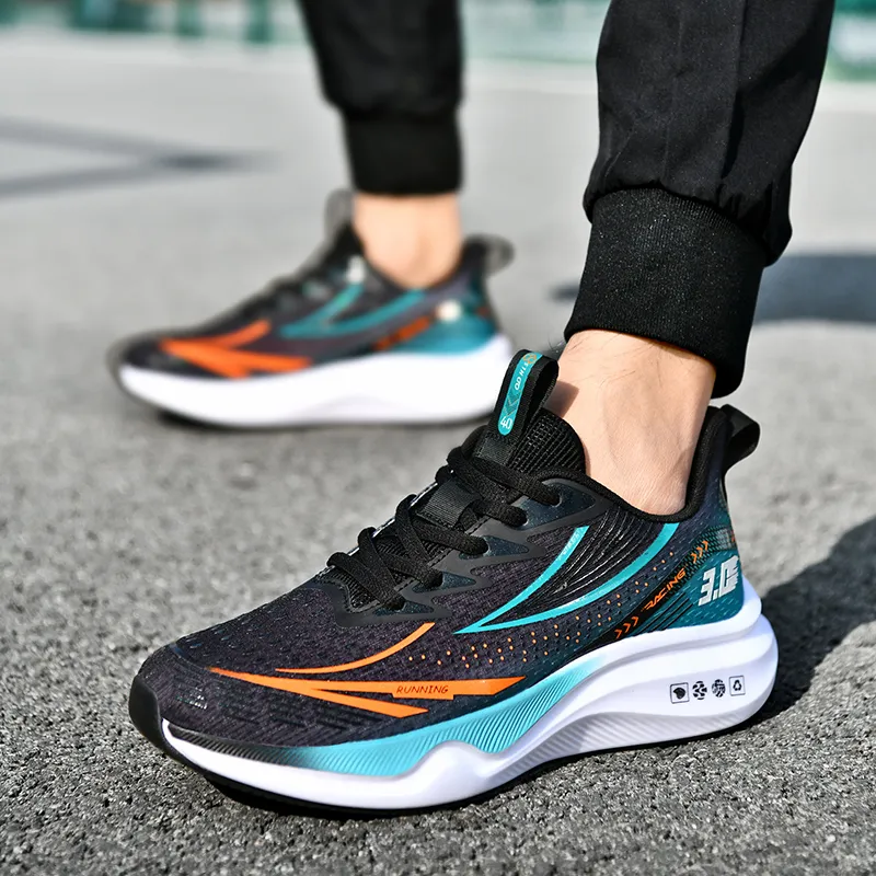 BIANSULONG Cushioned Wear Resistant Coverage Low Top Running Shoes Men's Black Green-4
