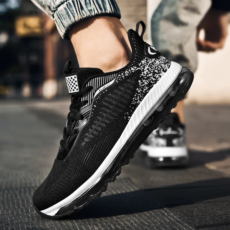 BIANSULONG Cushioned Slip Resistant Abrasion Resistant Low Top Casual Running Shoes Men's Black-4
