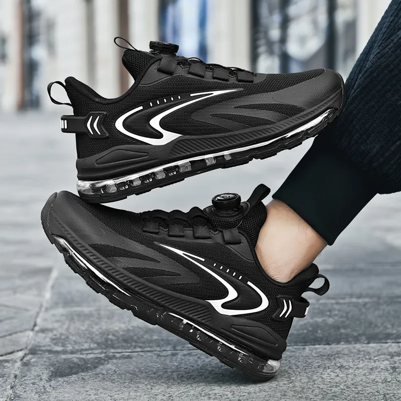 BIANSULONG Cushioned Slip-Resistant Abrasion-Resistant Low-Top Full-Length Air Cushion Running Shoes Men's Black-2