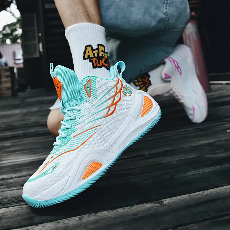 BIANSULONG Cushioned Slip Resistant Abrasion Resistant High Top Basketball Shoes Unisex Pink And Cyan Mismatched-4