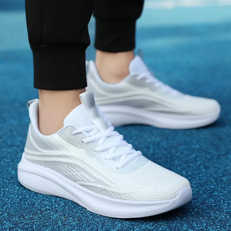 BIANSULONG Wear-Resistant Wide Coverage Lightweight Low-Top Casual Running Shoes Men's White Gray-2