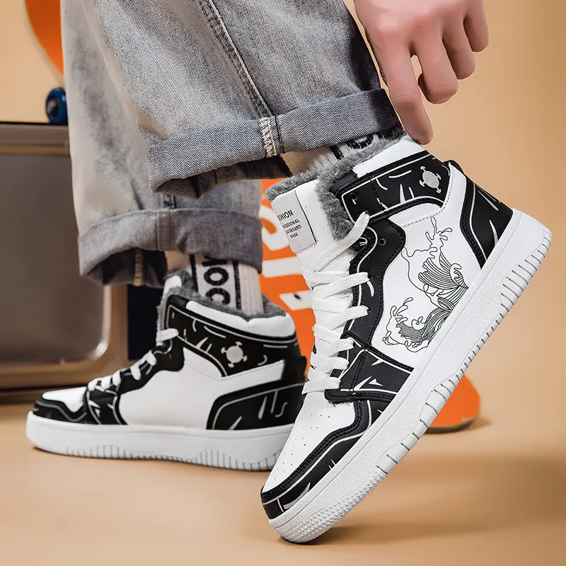 BIANSULONG Thermal Slip Resistant And Abrasion Resistant High Top Skateboard Shoes Men's-7