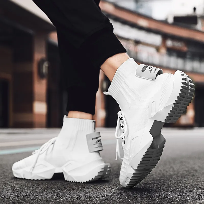 BIANSULONG Cushioned Slip Resistant Abrasion Resistant High Top Chunky Sneakers Men's White-3