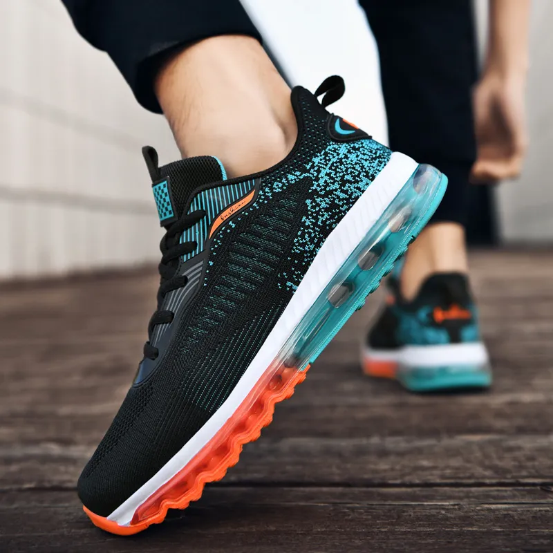 BIANSULONG Running Shoes Men Low Top Black Turquoise-4