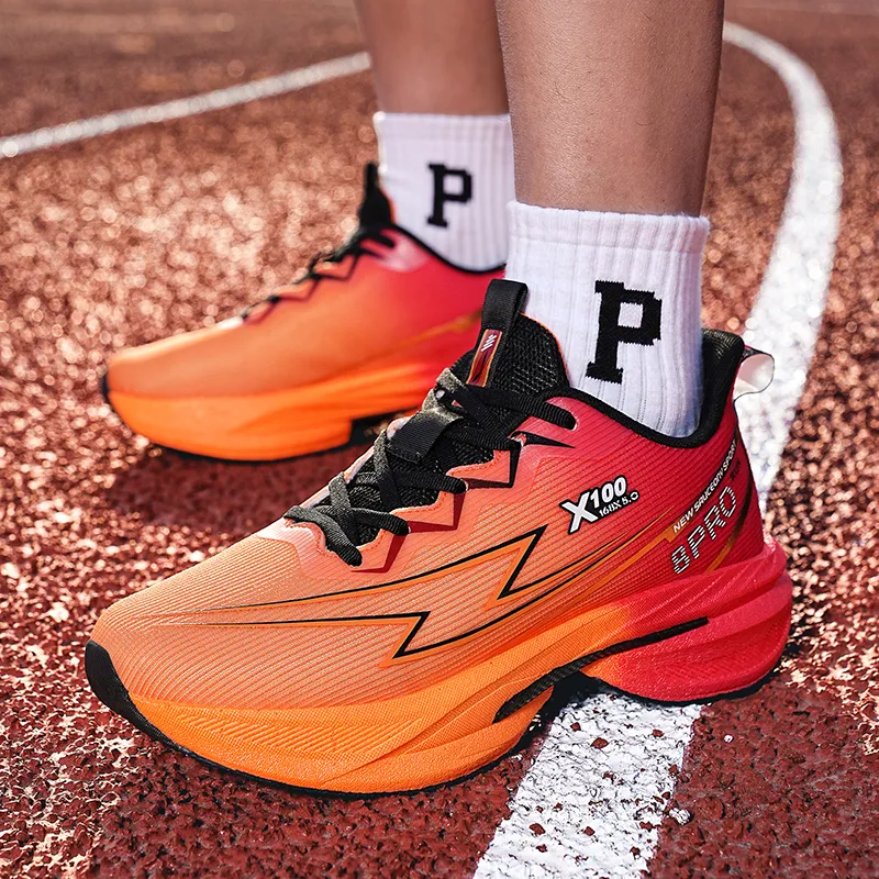 BIANSULONG Cushioned Slip Resistant Abrasion Resistant Low Top Casual Running Shoes Men's Orange Red-2