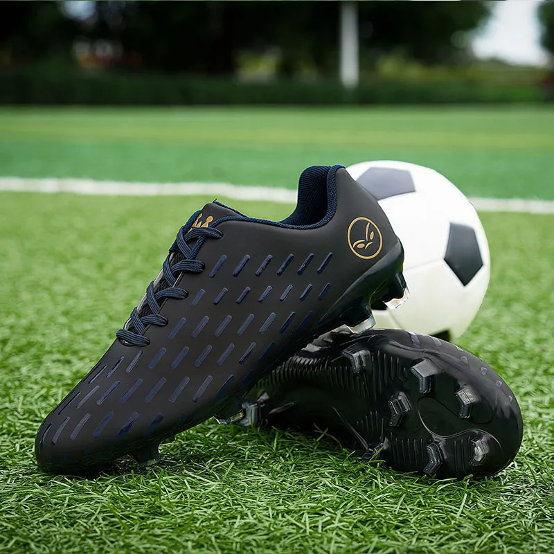 BIANSULONG FG Rubber Long Studs Soft Ground Slip-Resistant Coverage Impact-Resistant Soccer Shoes Unisex Black Gold-4
