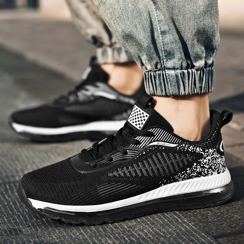 BIANSULONG Cushioned Slip Resistant Abrasion Resistant Low Top Casual Running Shoes Men's Black-3