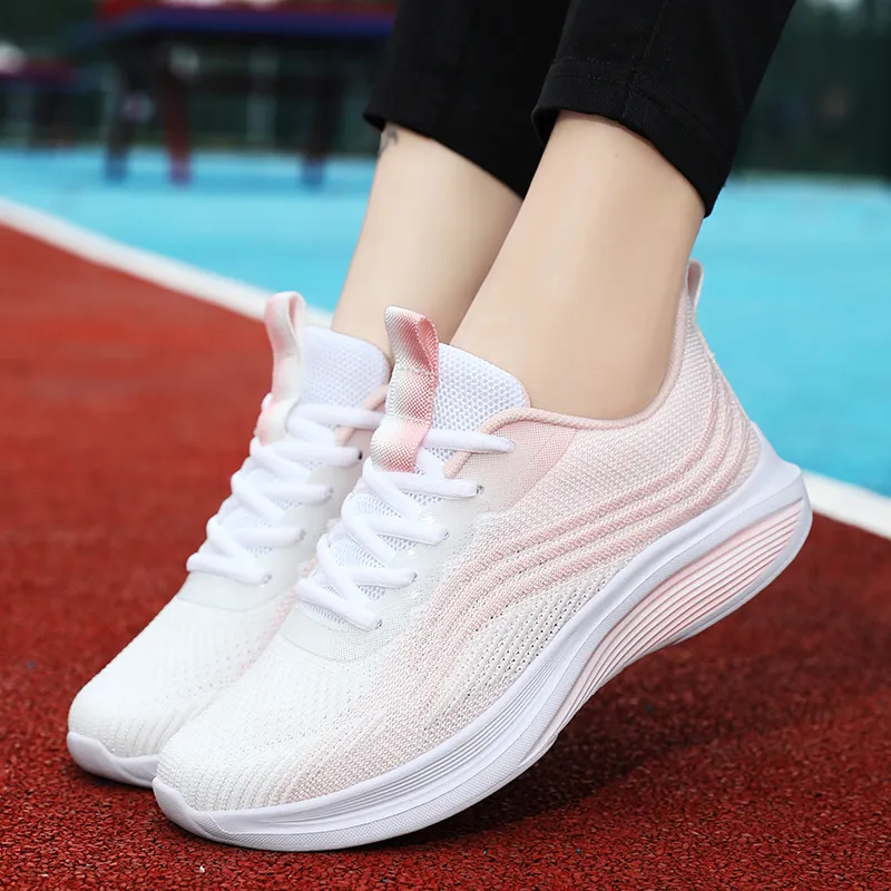 BIANSULONG Running Shoes Women's Low Top White Pink-5