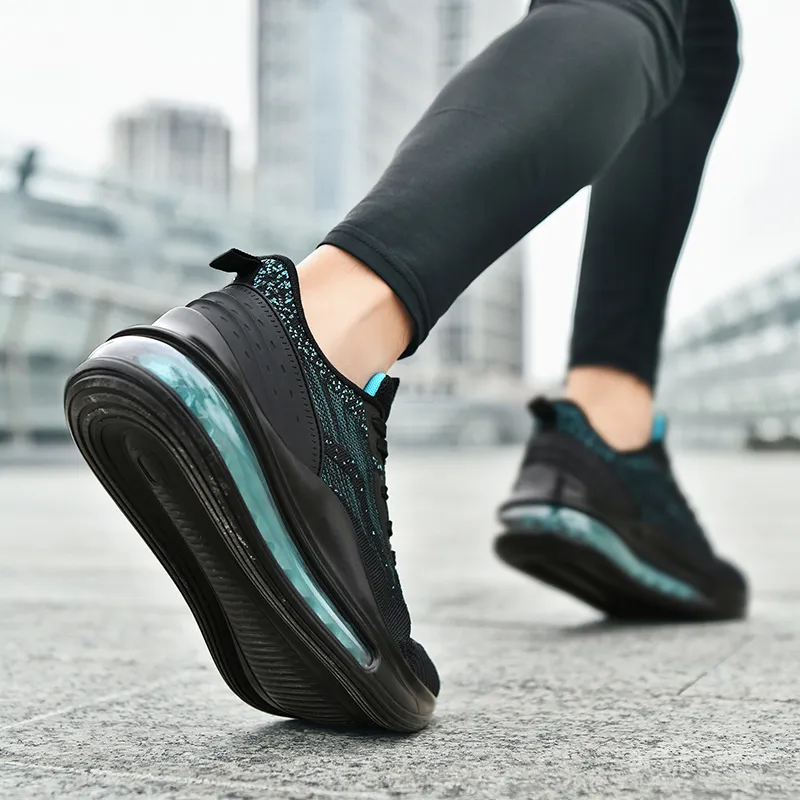 BIANSULONG Running Shoes Men Low Top Black Turquoise-4