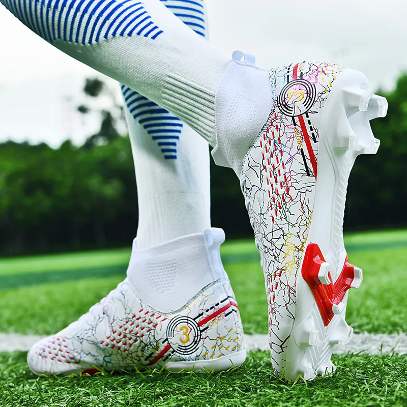 BIANSULONG Soccer Shoes Unisex High Top White Red-2