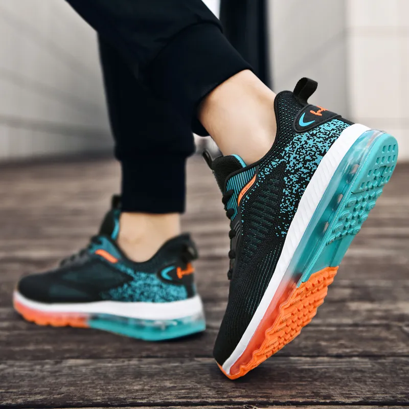 BIANSULONG Running Shoes Men Low Top Black Turquoise-3