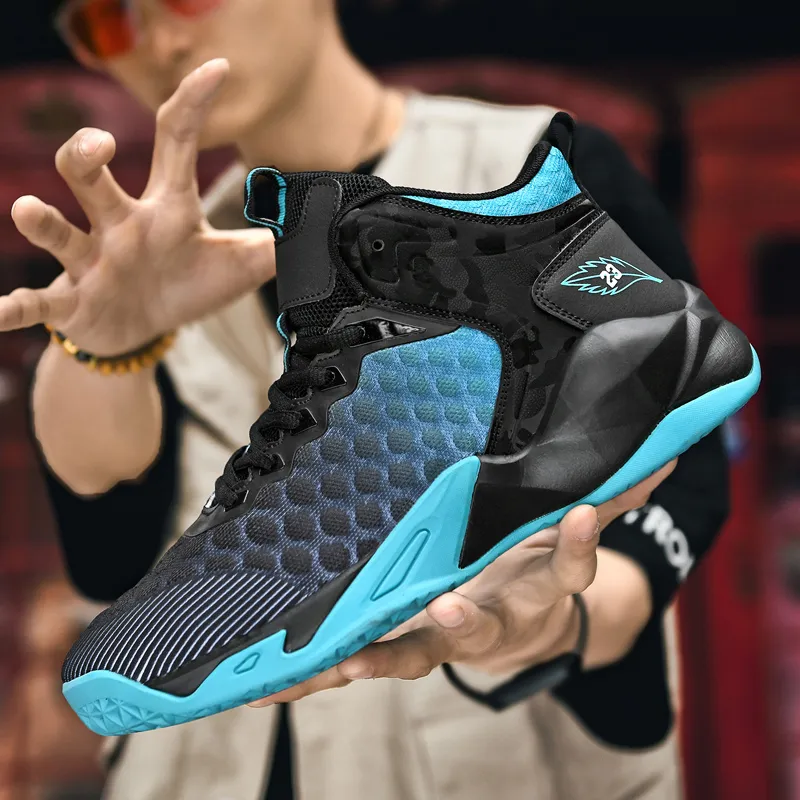 BIANSULONG Cushioned Slip Resistant Abrasion Resistant High Top Basketball Shoes Men's Black Blue-2