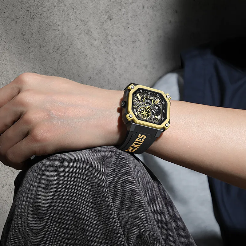 Dickies Wrist Watch Mechanical Movement Silicone Strap Cut Out Dial Unisex-13