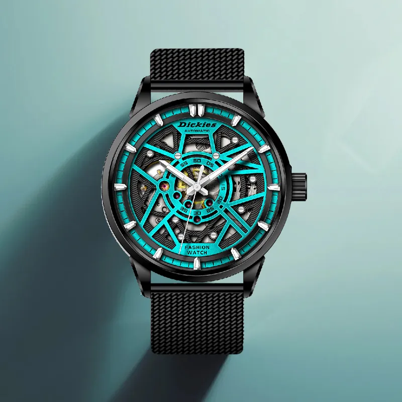 Dickies Wrist Watch Mechanical Movement Steel Strap Cut Out Dial Men's Watches-5