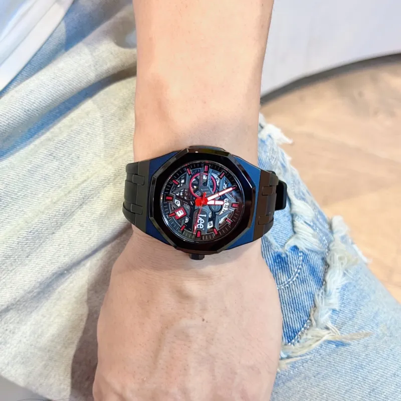 Lee Pioneer Wrist Watch Mechanical Movement Silicone Strap Black Dial Men's Watches Etiquette Classic Box-13