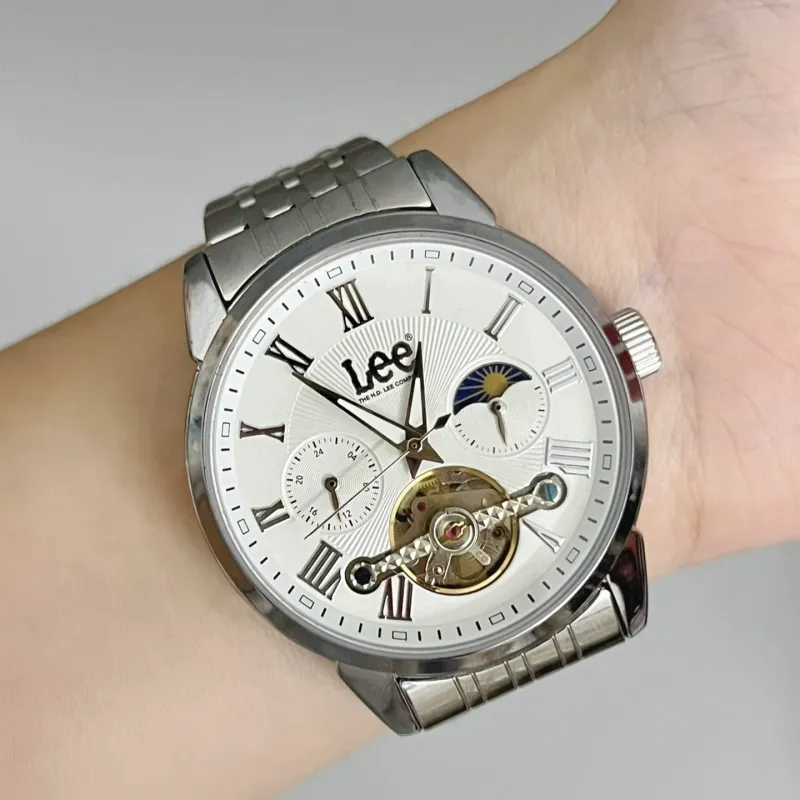 Lee Wrist Watch Automatic Mechanical Movement Steel Strap Black Dial Men's Watches Node Holiday Box-2