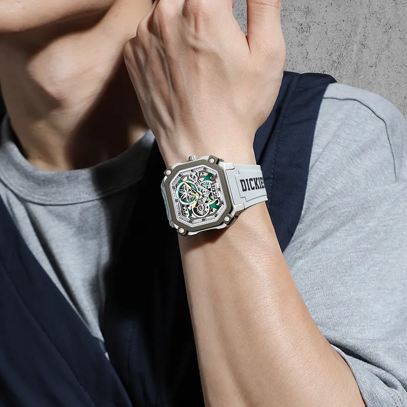 Dickies Wrist Watch Mechanical Movement Silicone Strap Cut Out Dial Unisex-26