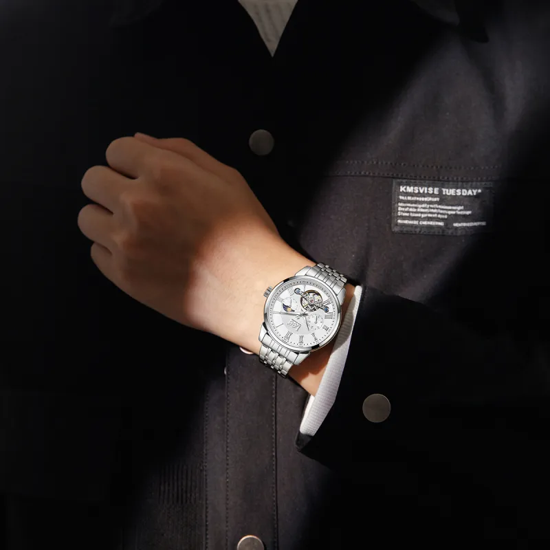 Lee Wrist Watch Automatic Mechanical Movement Steel Strap Black Dial Men's Watches Node Holiday Box-5