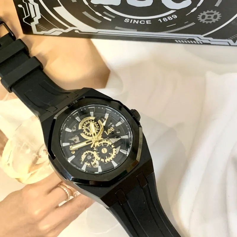 Lee Pioneer Wrist Watch Mechanical Movement Silicone Strap Black Dial Men's Watches Etiquette Classic Box-21