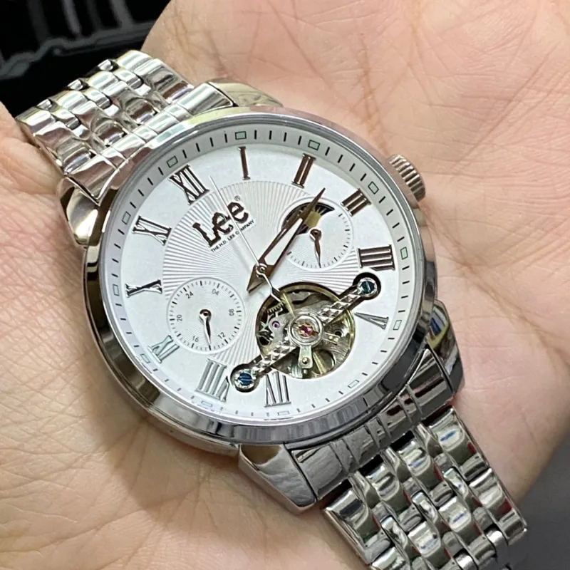 Lee Wrist Watch Automatic Mechanical Movement Steel Strap Black Dial Men's Watches Node Holiday Box-1