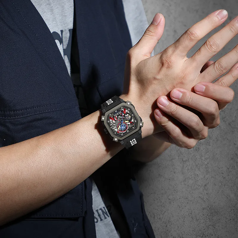 Dickies Wrist Watch Mechanical Movement Silicone Strap Cut Out Dial Unisex-21
