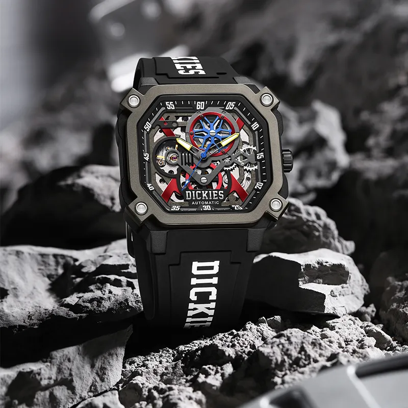 Dickies Wrist Watch Mechanical Movement Silicone Strap Cut Out Dial Unisex-30