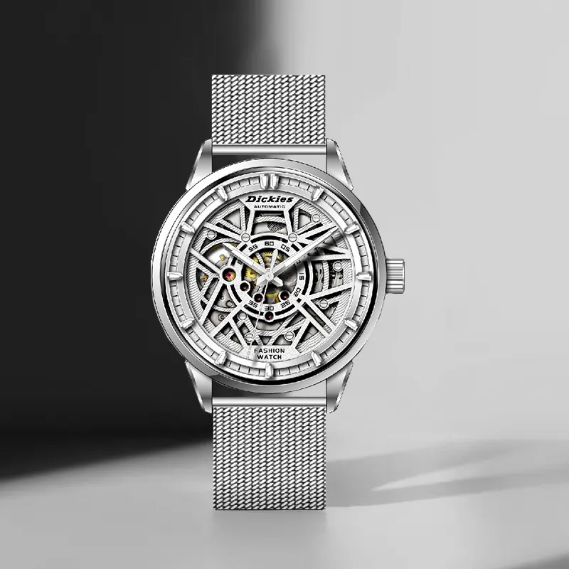 Dickies Wrist Watch Mechanical Movement Steel Strap Cut Out Dial Men's Watches-2