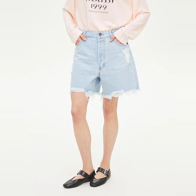 MOUSSY Denim Shorts Women's Light Blue-2